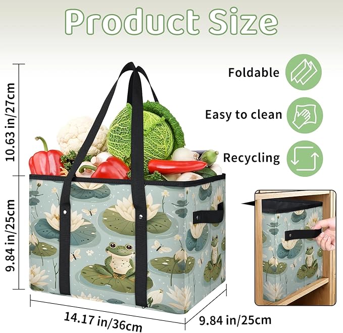 Reusable Grocery Bags Heavy Duty Shopping Bags Foldable Large Tote Bags with Long Handles & Hard Bottom