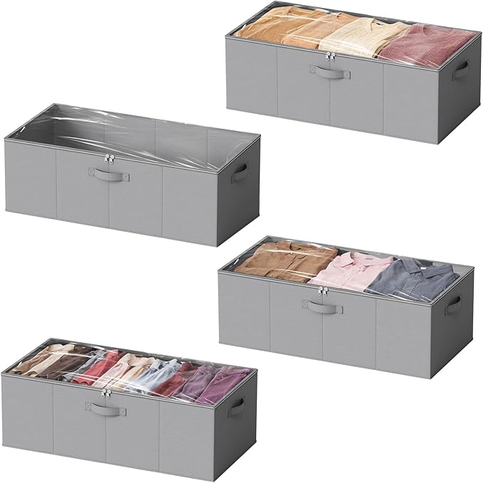 SpaceAid 4 Pack 10" High Under Bed Storage Containers, Large Underbed Storage Organizer Bins with Lids for Bedroom, Dorm, Clo