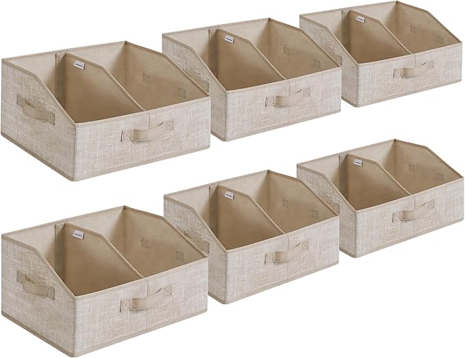 SONGMICS Set of 6 Storage Baskets, Foldable Storage Bins, Fabric Boxes, 15.7 x 11.8 x 7.9 Inches, Closet Storage Organizers, 