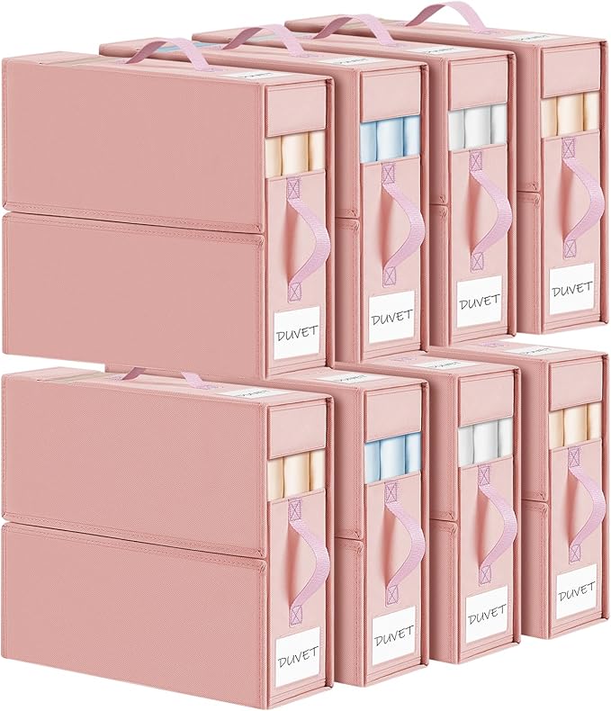 DIMJ Bed Sheet Organizers and Storage 8 Pack - Foldable Sheet Organizer for Linen Closet, Bedding Storage Box for organizatio