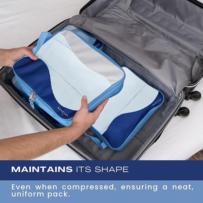 Compression Packing Cubes, 4 Set Packing Cubes for Travel, Travel Essentials for Men, Compressible Package Organizer for Suit