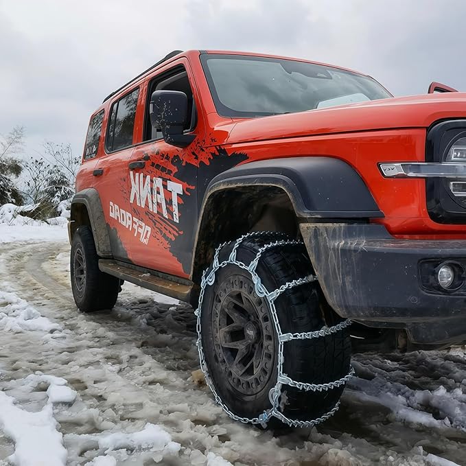 Super Grip V-Bar Ice & Snow Chains 2 Pack for Cars & SUVs - 14" to 18" Tire Anti-Slip Ice & Deep Snow Traction, Easy Installa