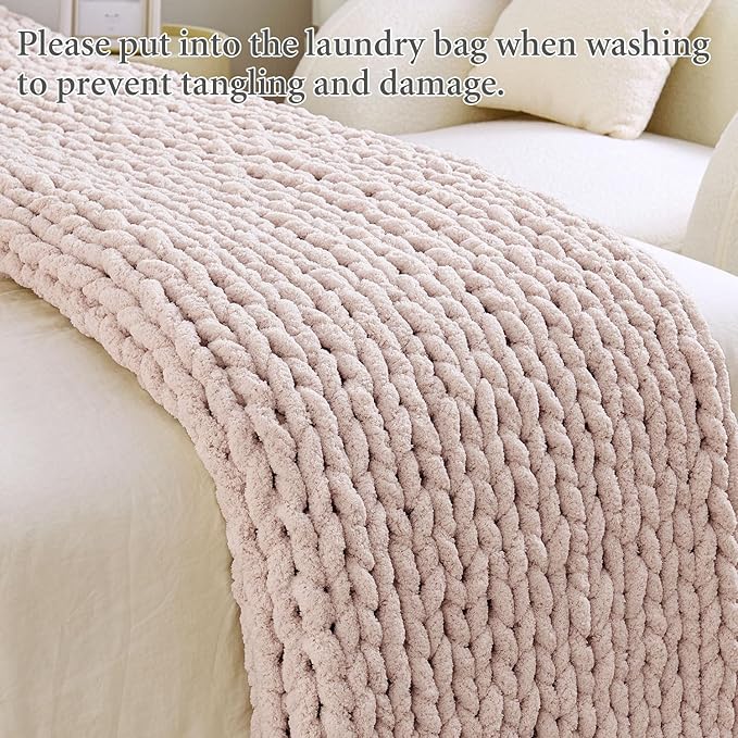 Admitrack Chunky Knit Blanket Throw, 100% Hand Knit Chenille Throw Blanket for Sofa & Home Decor, Soft and Cozy Knitted Throw