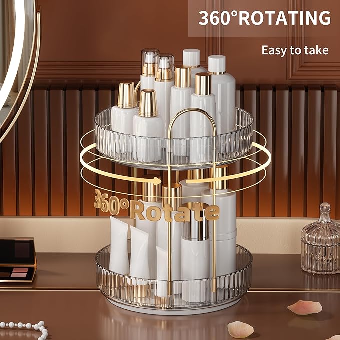 YCIA&DONE 360 Rotating Makeup Organizer and Storage for Vanity Bathroom Countertop, High Capacity Cosmetic Skincare Perfume O