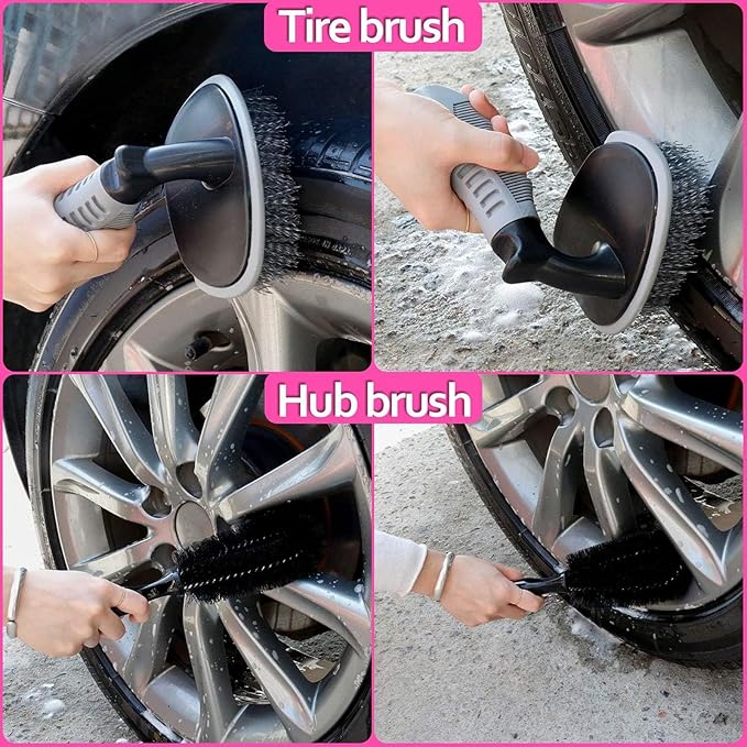 THINKWORK Pink Car Detailing Cleaning Kit, Car Wash Kit, Car Accessories for Women Suitable for Small and Medium Vehicles Suc