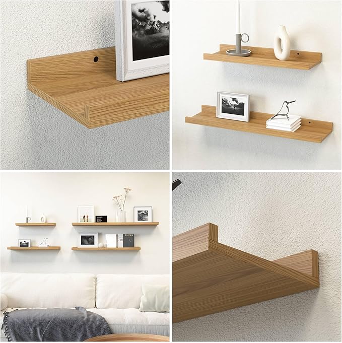 RICHER HOUSE 5 Set Floating Shelves for Wall Decor, Wall Mounted Book Shelf, Nursery Shelves Picture Ledge Shelf with Lip for