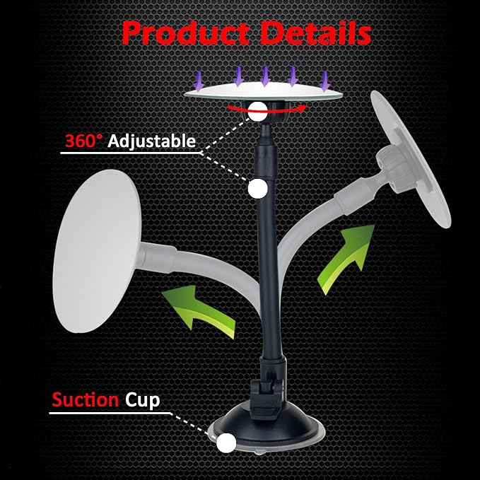 Suction Cup Car Baby Mirror, Ampper Adjustabe Long Arm HD Glass Convex Wide Angle Interior Rearview Baby Rear Facing Mirror (Frameless Round, 3.35")