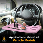 EcoNour 2 in 1 Car Steering Wheel Desk | Steering Wheel Tray for Laptop and Food | Pink Table Tray for Eating with Drinks Holder | Car Accessories