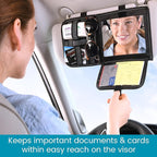 High Road Car Sun Visor Organizer with Hidden Auto Registration and Insurance Holder, Car Visor Mirror and Grip Band Storage Panel for Sunglasses and Driving Essentials