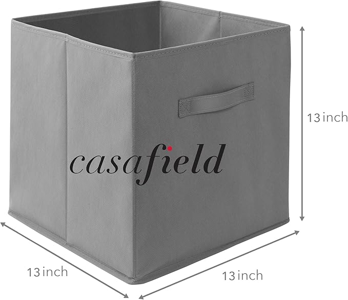 Casafield Set of 6 Collapsible Fabric Cube Storage Bins, Gray - 13" Foldable Cloth Baskets for Shelves, Cubby Organizers & Mo
