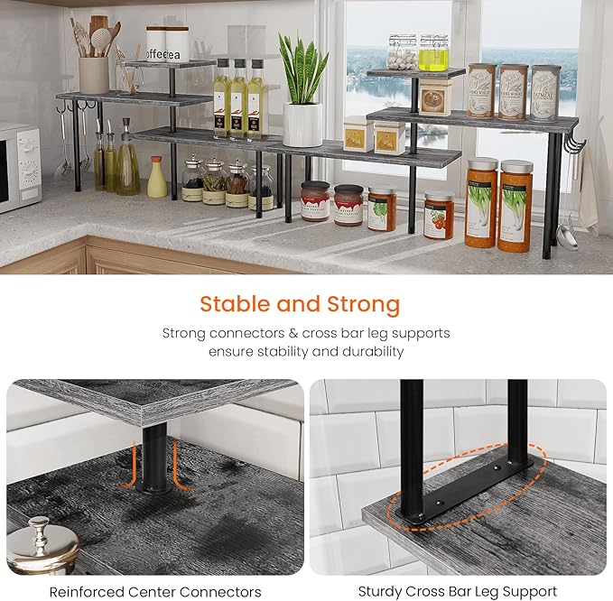 Homode Kitchen Countertop Organizer, 3 Tier Corner Shelf Bathroom Counter Organizer, Wooden Counter Shelf Stand Space Saver, 