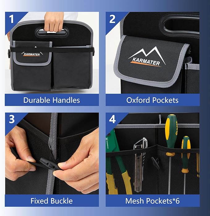 M KARMATER Car Trunk Organizer,Machine Washable PP Materials 3 Compartments Car Storage,95L Waterproof Polyester Cars