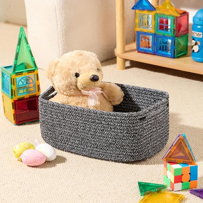 MiniArk Small Storage Baskets for Organizing | Closet Organizer Bins | Shelf Toy Basket | Woven Rope Baskets | Cube Decorativ