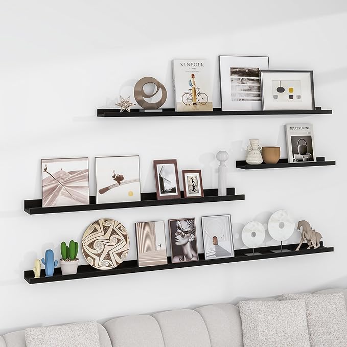 Picture Ledge Shelf for Wall, 24 inch Solid Pine Wood Nursery Book Shelves 2 Packs, Floating Ledge Shelves for Kids' Room Bed