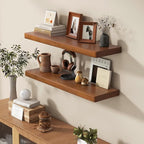 Fun Memories 30 Inch Floating Shelves, Rustic Solid Wood Wall Shelves Set of 2, 8 Inch Deep Floating Shelf for Bathroom, Bedr