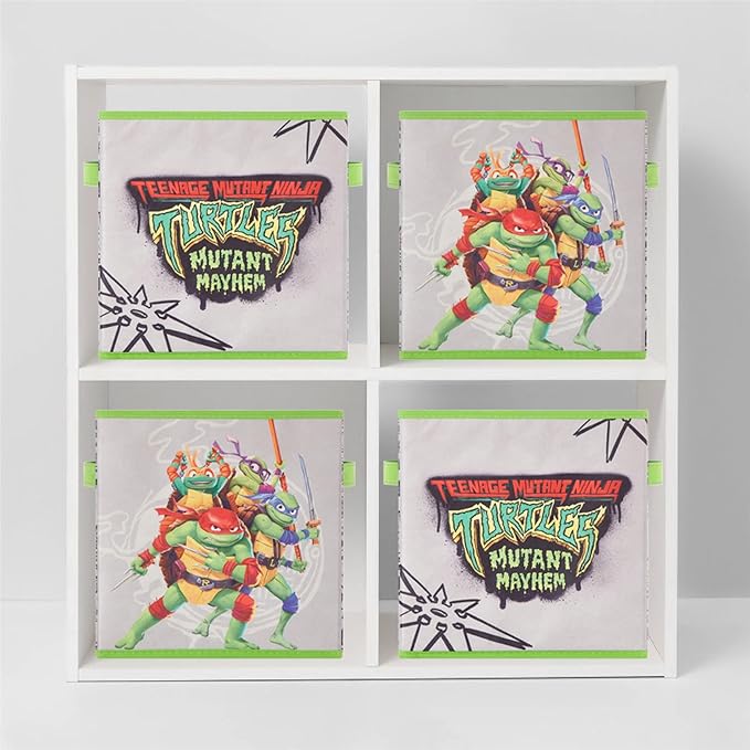 Teenage Mutant Ninja Turtles: Mutant Mayhem Storage Cubes – Set of 2 Collapsible Fabric Bins, 10x10 Inch - Kids Toy Organizer
