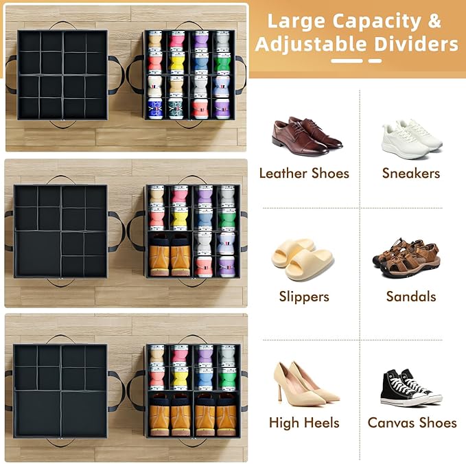 NestOrganix 2 Pack Shoe Organizer for Closet, Large Shoe Box Storage Containers, Foldable Shoe Storage Organizer Box Bin with