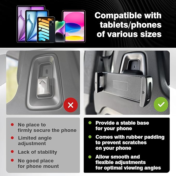 BestEvMod Seat Back Second Row Anchor 1/4 Screw Mount Phone Holder Tablet Mag Safe Compatible with 2022-2024 2025 2026 Rivian R1T&R1S Backseat fits All Phones&Android 360° Adjustable(Tablet Holder)