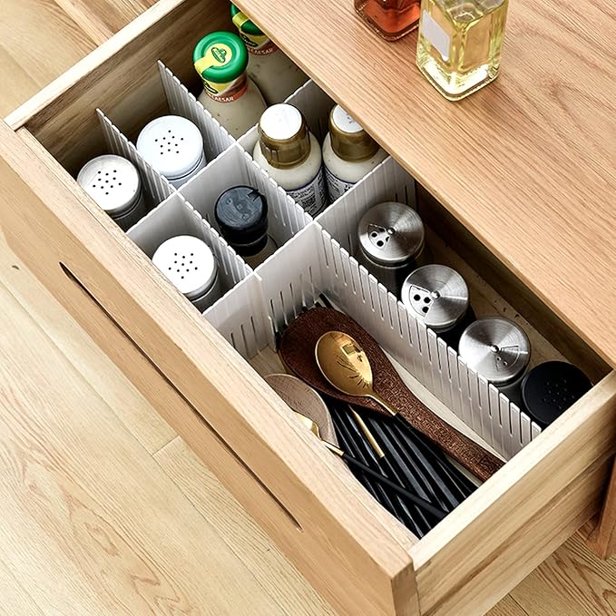 20PCS DIY Plastic Grid Drawer Dividers, Large Adjustable Drawer Storage Organizer (38cmx11cm) for Clutter Kitchen Cutlery Dre