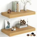 Fun Memories 12 Inch Deep Oak Floating Shelf, 24 x 12 Rustic Wood Wall Shelf for Books, 2" Thick Deep Floating Shelf for Stor