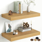 Fun Memories 12 Inch Deep Oak Floating Shelf, 24 x 12 Rustic Wood Wall Shelf for Books, 2" Thick Deep Floating Shelf for Stor
