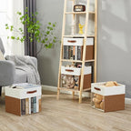 Bagnizer Storage Cubes, 4 Pack Linen Foldable Storage Bins (13 x 13 inch) with Clear Window and Handles, Fabric Organizer for