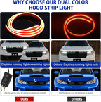 DREAMIZER Car Hood Light Strip 94" Dual Color Dynamic Scan Start Up Car Hood Light Strip Sequential Flowing Daytime Running Lights Turn Signal Lights for Cars,SUV,Trucks