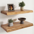 RICHFOCUS Live Edge Elm Floating Shelves - 24" W x 9.3" D Rustic Solid Wood Wall Shelves with Invisible Bracket, Wall-Mounted