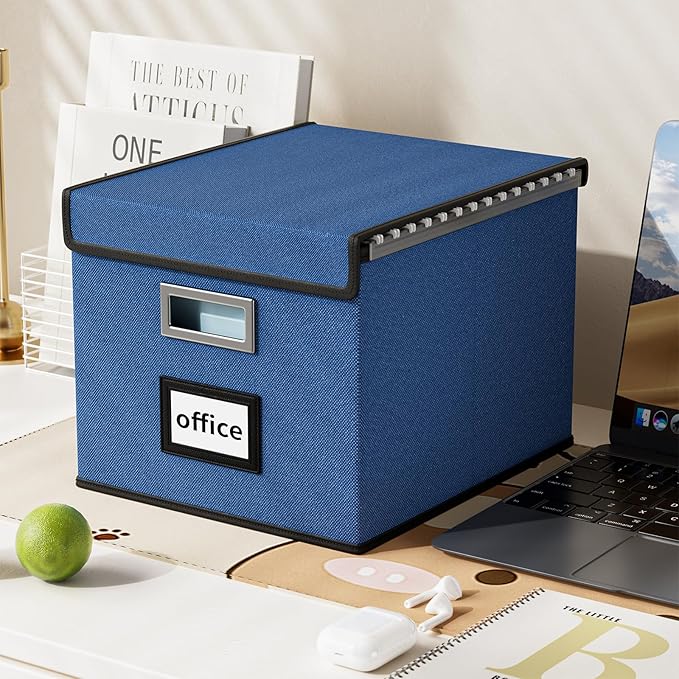 Huolewa Decorative File Organizer Boxes Office Document Storage with Lids, Portable Collapsible Linen Hanging Filing & Storag