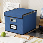 Huolewa Decorative File Organizer Boxes Office Document Storage with Lids, Portable Collapsible Linen Hanging Filing & Storag