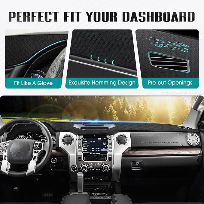 FIILINES Dash Cover for 2014-2021 Toyota Tundra, Dashboard Mat Accessories Dash Cover Sunshade Nonslip Mesh Protector No Glar