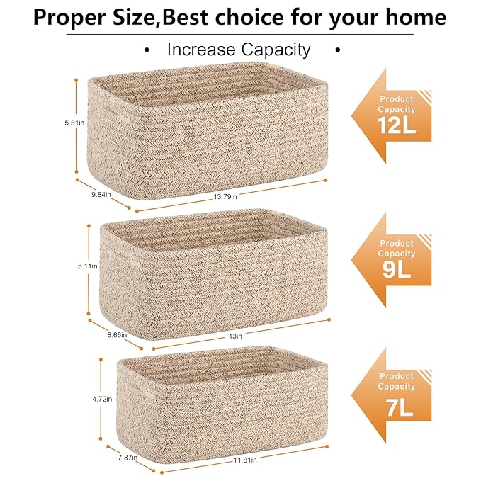 OIASKET 4 Pack Small Storage Shelf Baskets for Organizing, Mini Woven Rope Storage Bins for Towels, Cute Decorative Closet Or