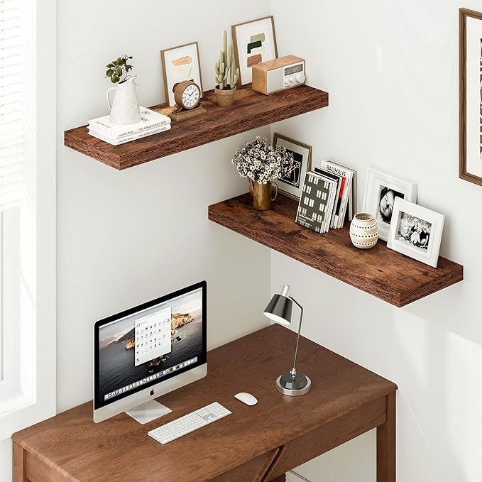 Vivelove 36" Floating Shelves for Wall, 12 inch Deep Long Wall Display Shelves with Invisible Brackets, for Living Room Bedro