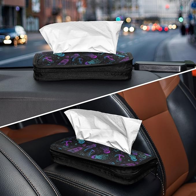 Car Tissue Holder Car Visor Organizer Tissue Box Holder for Car Sun Visor Organizer with Car Vehicle Accessories Essentials Interior for Women Men Black Jellyfish Anchor Skateboard Neon
