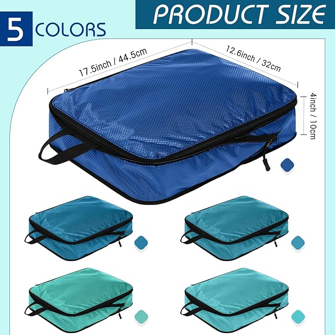 5 Pack Compression Packing Cubes for Travel Space Saving Cubes Luggage Organizer for Suitcase(Blue,L)