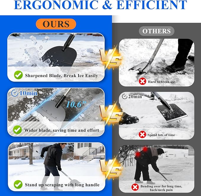 Snow Shovel Ice Scraper- Multifunctional Garden Cleaning Flat Shovel Floor Scraper Long Handle, Heavy Duty Weed Scrapers Tool, Metal Sharp Blade for Lawn Edging,Sidewalk Weeding,Driveway,Steps,67"