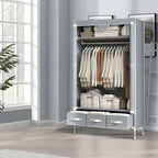 Portable Wardrobe Closet with Shelves & Drawers - Light Grey Oxford Fabric Clothes Organizer for Bedroom, Dorm Room - Waterpr