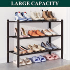 Smiry Bamboo Shoe Rack for Closet, 3 Tier Wooden Stackable Shoe Organizer, Free Standing Shoes Storage Shelf for Entryway, Fr
