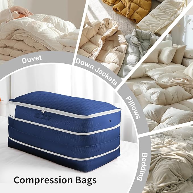 Comforter Storage Bag - Large Capacity Bedding Storage Bags Ultra Space Saving Self Compression Organizer, Washable Compressi