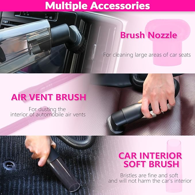 ThinkLearn Car Cleaning Kit, Car Vacuum Detailing Kit Interior with High Power Handheld Vacuum, Including 7Pcs Detailing Brus
