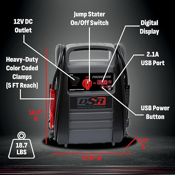 Schumacher Electric DSR ProSeries Car Battery Jump Starter - 2200 Peak Amp 12V Car Starter, Jump Box & Portable Power