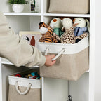 Temary Fabric Storage Baskets 4Pack Storage Bins Decorative Basket for Gift, Clothes Bin with Rope Handle, Rectangle Baskets 