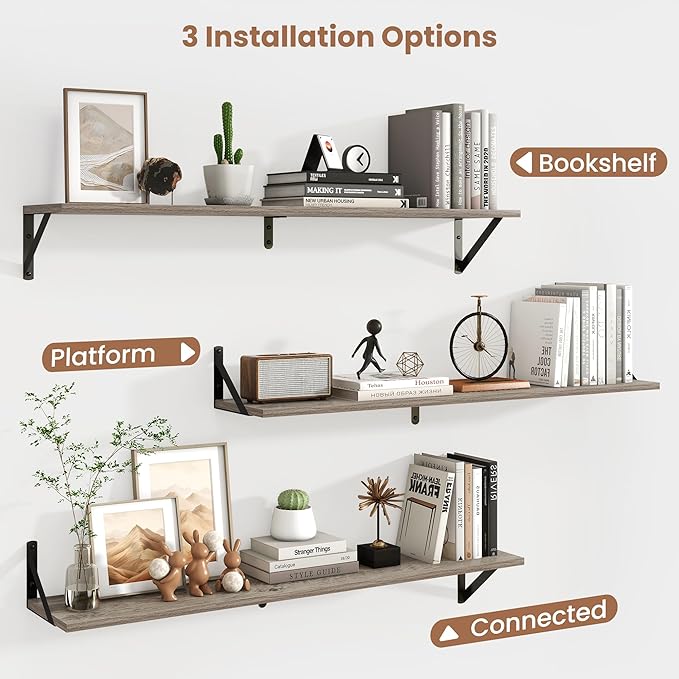 Axeman 40 Inch Floating Shelves | 8 Inch Deep Grey Wall Shelves Set of 2 | 39.4" W x 8" D Rustic Grey Wood Shelves for Bathro