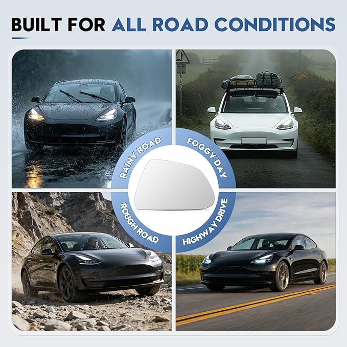 Blind Spot Mirrors for Tesla Model 3 2017-2023, Power Heated Mirrors for Anti-Fog with Passenger Right Side Mirror Replacement, Durable Backing Plate 113065200A 152179400A