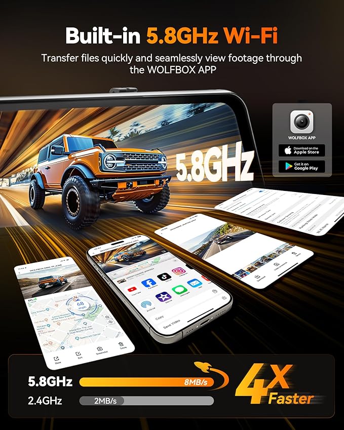 WOLFBOX G900 Tripro Cabin Version 3 Channel 4K Rear View Mirror Camera,8MP STARVIS IMX678 Night Vision,4K+1080P+2.5K Front In