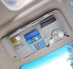 Da by Car Visor Organier Truck SUV Sun Visor Storage Pocket PU Leather Pouch Holder with Multi-Pocket Double Zipper Net Pocket, for Cards Pens Sunglasses Document (Cream Grey)