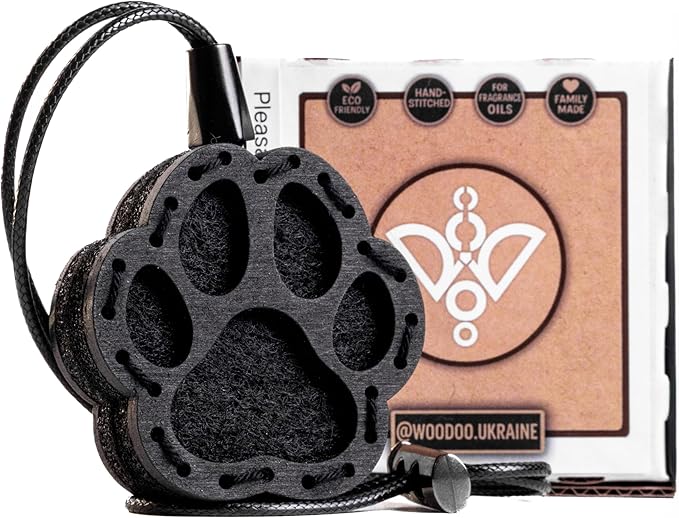 Wood Car Air Freshener — Paw Designed — Handmade Unscented DIY Essential Oil Hanging Diffuser with Felt Insert — Add Your Own