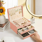 coobest 3 Layer Jewelry Box, Jewelry Holder with Lockable Drawer, Large Jewelry Boxes & Organizer with Velvet Earring Holder,