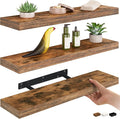 Ballucci Floating Shelves for Wall, 24" Wood Shelf Set of 3, Invisible Brackets Floating Shelf for Wall Decor Living Room, Ba