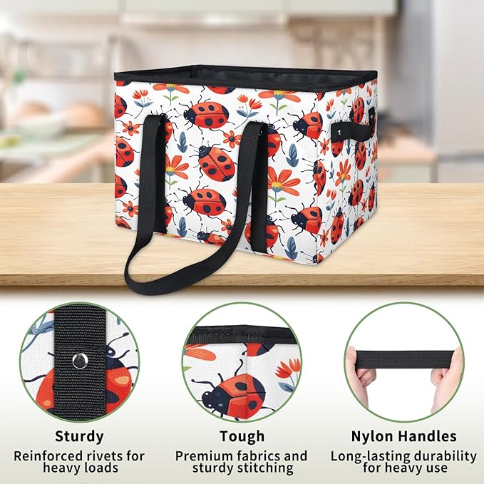Reusable Grocery Bags Heavy Duty Shopping Bags Foldable Large Tote Bags with Long Handles & Hard Bottom
